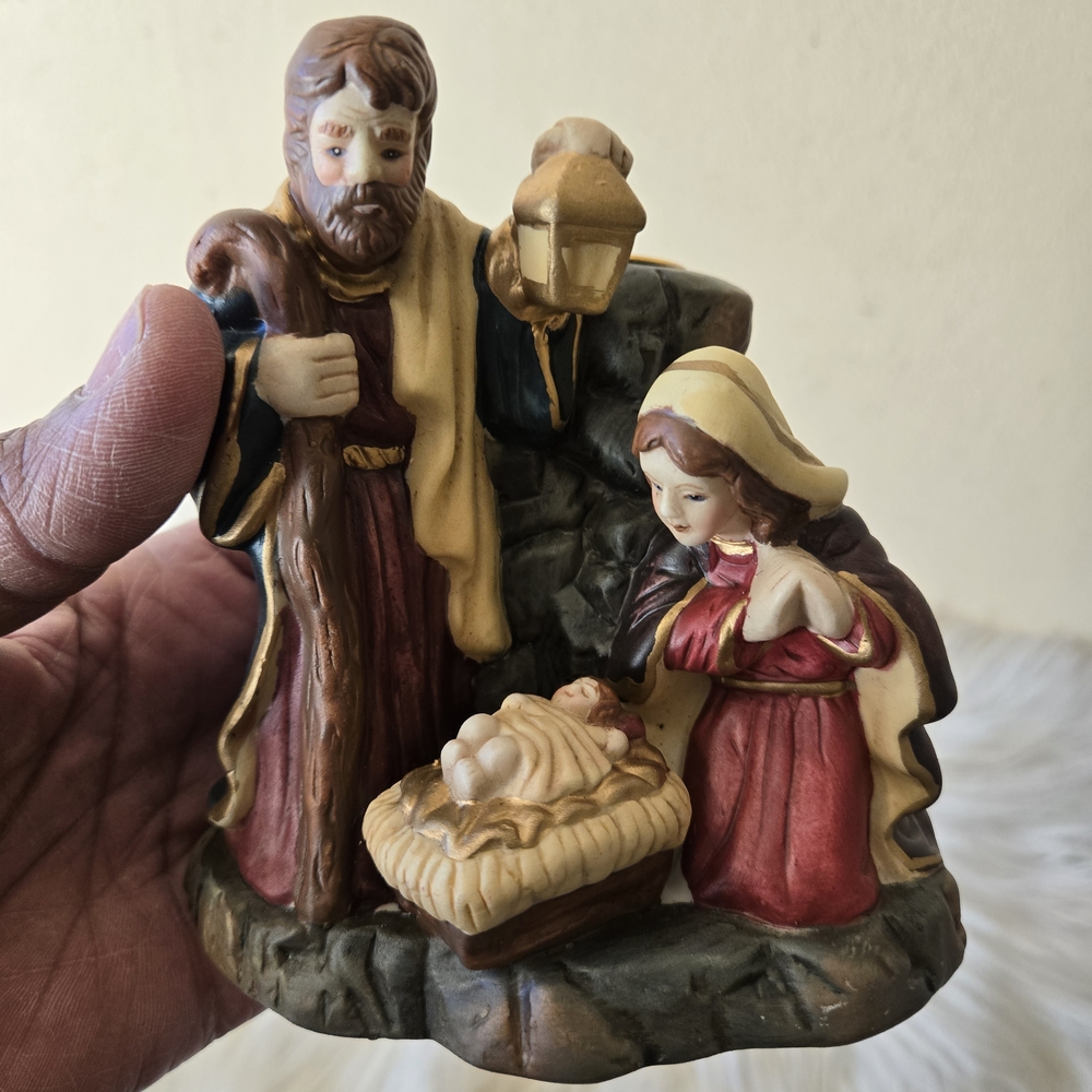 Candle Holder Depiction of the Birth of Jesus Porcelain Figurine